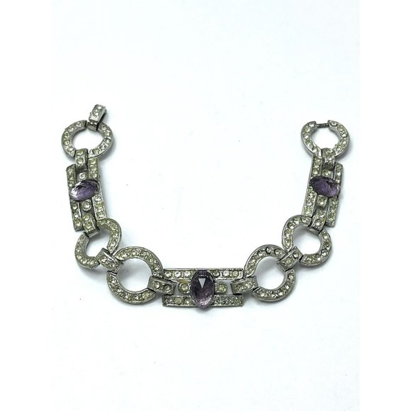 Art Deco Purple Glass Rhinestone Estate Bracelet